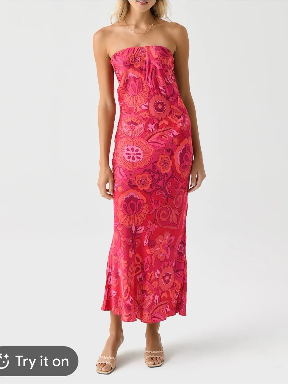 Misa Los Angeles Fuchsia and Red Floral Slip Dress